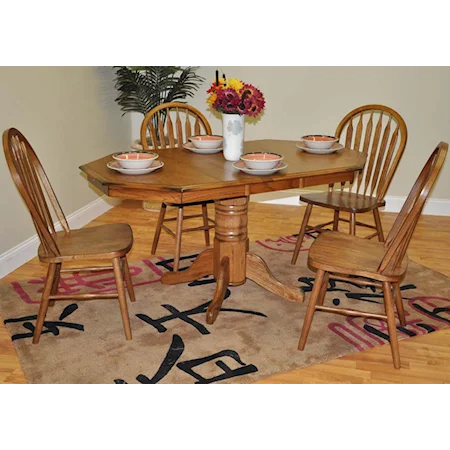 Missouri Solid Oak Pedestal Table with 4 Solid Oak Side Chairs